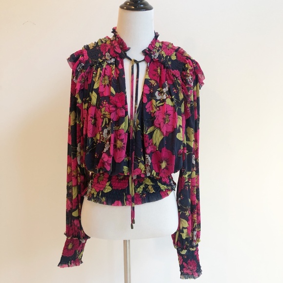 Free People Tops - Free People | Floral Peasant Blouse | Navy/Pink | M